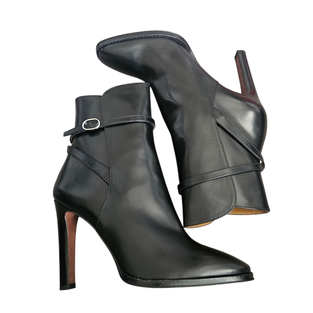 Ralph Lauren‎ Purple Label Black Calfskin Ankle Boots Stiletto Heel Sz 8 - 8.5